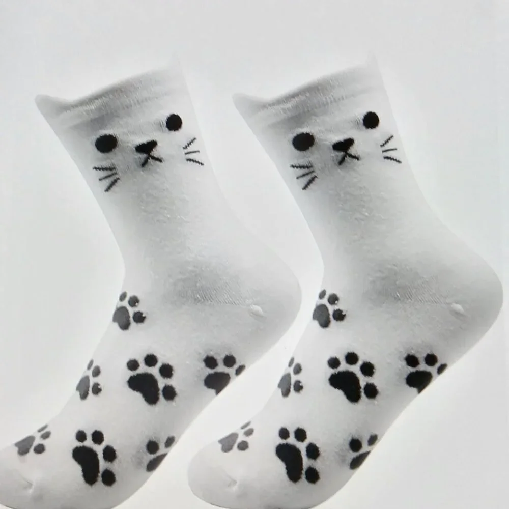 Women's Cat Socks 2 Pair White / Grey  New In Pack